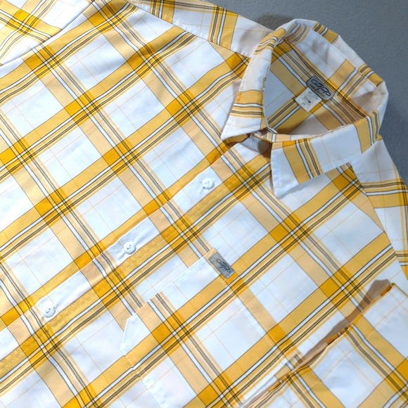 Call Top Other - Call Top Mens 2X Plaid Short‎ Sleeve Button Up Shirt Yellow White Made in USA